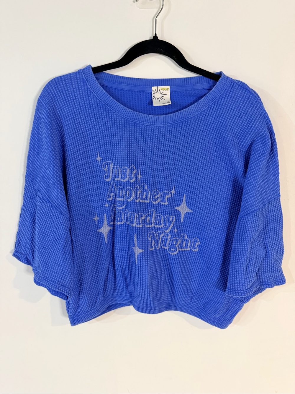 Offline x Aerie Blue Waffle Knit Cropped Graphic Shirt